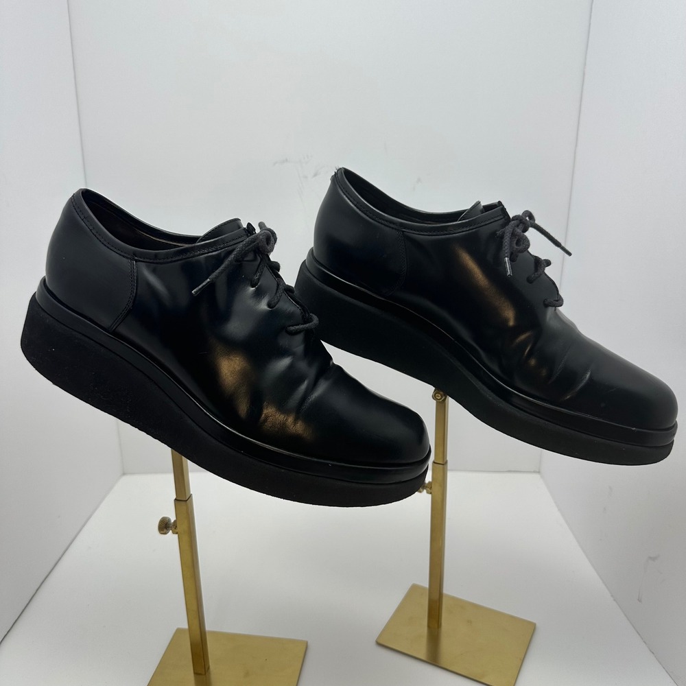 Sergio Rossi Black Leather Platform Oxfords Lace Up Shoes Italy Size 38.5 - Picture 7 of 15